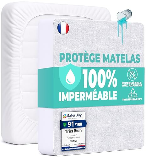 Flowen Protège Matelas 150x200 cm Alèse Impermeable Drap Housse en Coton et Microfibre Protection Lit pour Adulte et Bebe Alaise pour Incontinence Anti-Acarien Couvre-Matelas Pipi Lavable en Machine