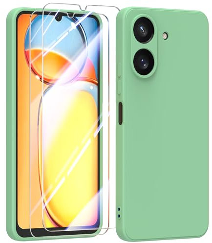 MIKULLE Hülle für Xiaomi Redmi 13C 4G HandyHülle + 2 Stück Schutzfolie,Dünn Weiche Liquid Silikon TPU Stoßfeste Schutzhülle mit Microfiber Case - Grün