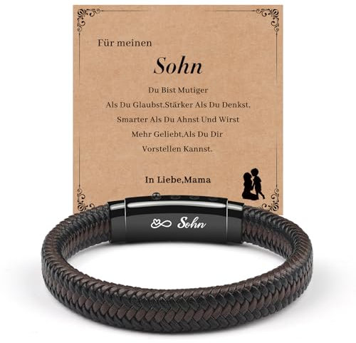 CheersLife An Meinen Sohn Armband Herren Lederarmband mit Knoten für Männer - Flechtarmband mit Magnetverschluss (Einstellbar)