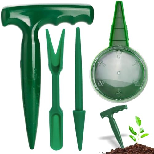 CJZZ Attrezzi da Giardino per Piantare Set da 4 Pezzi-Strumento di Trapianto Giardino-Seminatrice-Trapiantatrice di Piantine-Perforatore per Piantare con Scala,Strumenti per Piantare Bulbi da Fiore