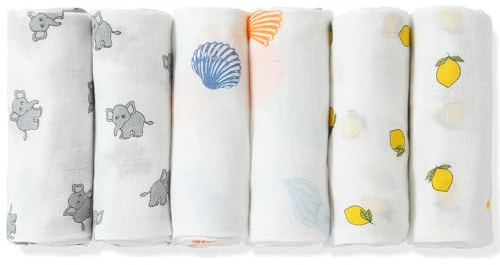 PewinGo Musselintücher für Baby & Spucktücher Baby, 6 PCS 70cm x 70cm Bambus & Bio-Baumwolle Mulltücher Baby, Atmungsaktiv& Saugfähig Reinigen, Abwischen und Abdecken Baby Erstausstattung Neugeborene