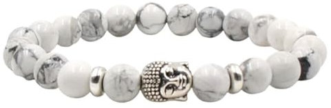 Wycian Armbänder Damen Freundschaft, Zirkonia Armband Damen Perlen Kristall Weiß Metalllegierung Perlen Buddha 19cmx8mm Elastisch 1er Naturstein Hochzeit