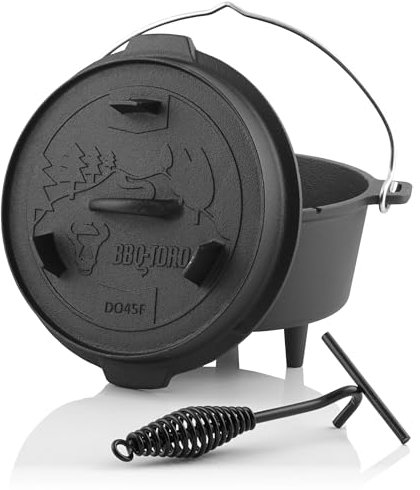 BBQ-Toro Dutch Oven Forest Serie | bereits eingebrannt - preseasoned | Verschiedene Größen | Gusseisen Kochtopf | Bräter mit Deckel (Topf mit Füße, 4,2 Liter (DO45F))