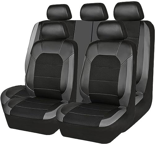 NBKLSBF 9 Stück Auto Sitzbezüge für Audi Q3 S-Line/Q3 Quattro/Q3 Sportback/Q5/Q5, PU Leder Auto-Schonbezüge Die Vordersitze Rückbank Autositzbezüge Set, Auto Zubehör,Grey