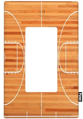 Pznen Sports Design Single Rocker Wall Plate Rustic Basketball Court 1-Gang Rocker Light Switch Plates Standard Receptacle Plug Cover for GFCI Outlet