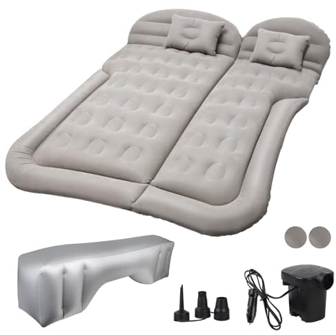SWAWIS Auto Luftmatratze SUV Autobett Camping Kofferraum Mit Pumpe Dickere Rücksitz Kissen Für Auto Camping, Grau