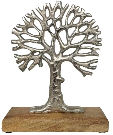 Goldbach Baum aus Aluminium auf Holzsockel 21,5cm groß Alu Dekobaum Aufsteller Laubbaum Lebensbaum, 780189