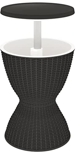 QZZCED Mesa de Exterior Mesa para Patio Mesa de terraza Mesa Nevera 3 en 1 Polipropileno Negro Adecuado para Patios, Exteriores, Balcones