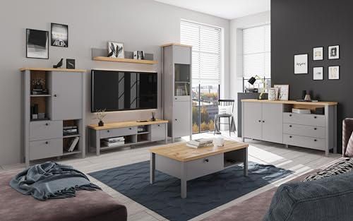 Target Home Wohnzimmer-Set Wohnwand 6-teilig Farbe Grau Eiche Optik Melini Kollektion