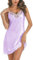 Marvmys Camicie Notte Donna Seta Camicie Notte Sexy Estive Scollo a V in Pizzo Tinta Unita Senza Maniche Lingerie Sottoveste con Spalline Sottili Regolabili Viola Chiaro M