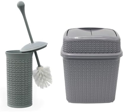 JVL Loop Toilet Brush and Rectangular Lidded Bin-Grey, Polypropylene, One Size