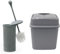 JVL Loop Toilet Brush and Rectangular Lidded Bin-Grey, Polypropylene, One Size