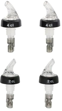 Fackelmann 9942950 Set de 4 Becs Verseurs Doseurs à Alcool à Bille, Doseur pour Alcool 2 cl et 4 cl, Bec Verseur, Doseur Bouteille, Bec Doseur, Plastique, Inox, Transparent, 10 cm