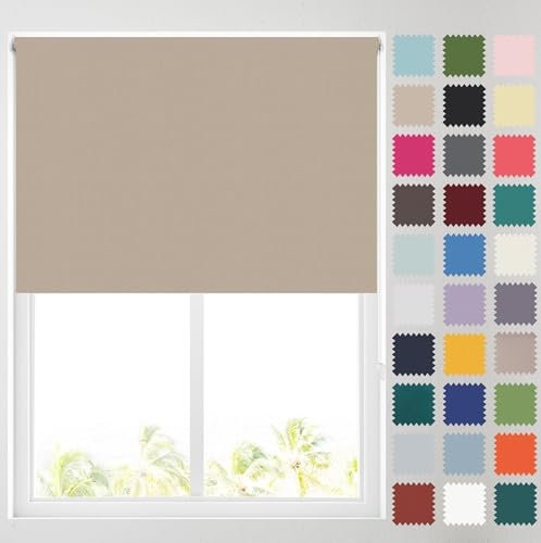 Barnes Blinds - Blackout Roller Blinds for Windows, Custom Cut to Size - Black Out Thermal Fabric Durable Fittings Easy Fit - Roller Blind (Biscuit 91.5cm)