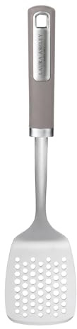 Laura Ashley Stylish Stainless Steel Slotted Turner - Soft Touch Handle, Heat-Resistant and Dishwasher Safe Turner - Ergonomic Spatulas for Cooking, Flipping Pancakes, and More - Dark Dove Grey
