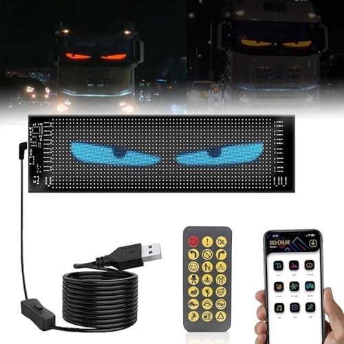 Feux De Voiture Devil Eyes, Affichage LED Flexible Programmable, Panneau LED De Voiture, Affichage Bluetooth Flexible avec éCran De Texte De Bricolage avec ContrôLe De L’Application (A-20 * 64 carré)