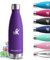 Botella Agua Acero Inoxidable, 500ml Botella Termica, sin BPA, Botella Agua Niños, A Prueba de Fugas, Cantimplora Acero Inoxidable, Aislamiento al Vacío, Cantimplora para Escuela, Oficina, Púrpura