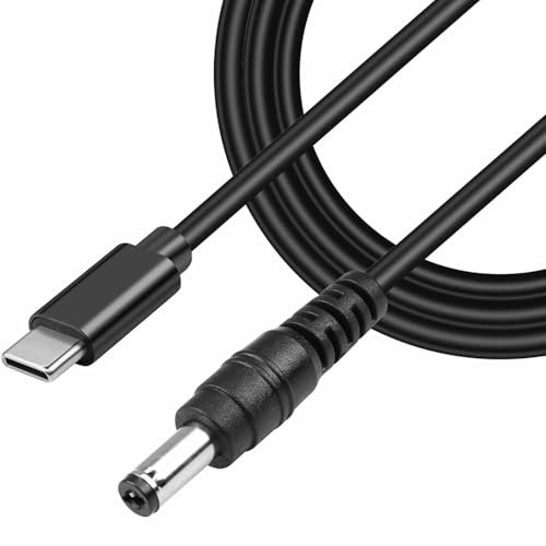TECHZOCO Cable alimentación USB C a DC, Cable Extensión Alimentación CC, Cable de Carga USB C, Compatible con CCTV, DVR, Router, Ordenadores, Baterías, 12V CC 3A, DC 5.5 x 2.5 mm, Negro, 100 cm