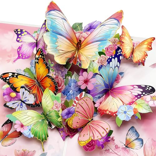YianHien Schmetterling Pop Up Karte, Exquisite Schmetterling Geburtstagskarte mit Umschlag, 3D Pop Up Karte für Frauen & Mädchen, für Mama Oma Ehefrau Freundin Tochter Schwester Geburtstag Jubiläum