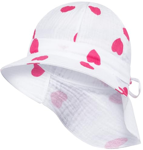 Smarilla Schirmmütze Babymütze Mädchen mit Nackenschutz Sommer Musselin, Bekleidungsgröße: 46-48, Farbe: Weiß-Pink