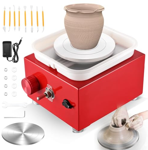 Pottery Wheel, Helangel Mini Pottery Wheel with Strong Motor 2000RPM Adjustable Speed, Potters Wheel with 10/6.5cm Plates and Sculpting Tools, Ceramic Pottery Tools Pottery Kit for Kids and Adults