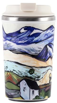 Cottea Gobelet à Café 350 ml/12 oz Avec Revêtement En Céramique, Tasse à Café Isotherme Antidérapante Avec Base à Ventouse Et Couvercle à Ouverture En Un Clic. (montagne)
