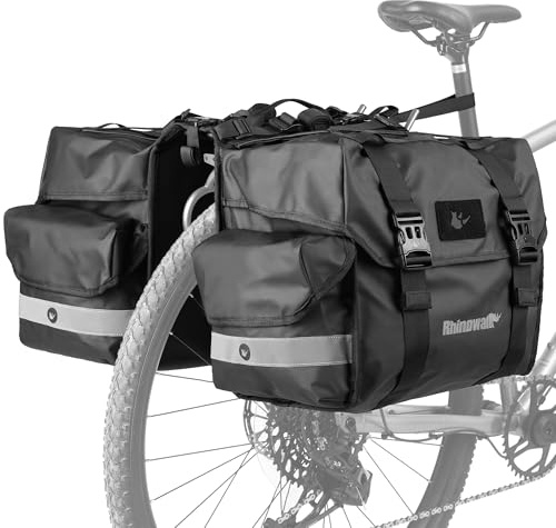 UPANBIKE Fahrradgepäcktasche, 50 l, doppelte Gepäckträgertaschen mit Regenschutz, Satteltaschen für Gepäckträger, schwarz, große Kapazität, reflektierende Streifen, Gepäckaufbewahrungstasche