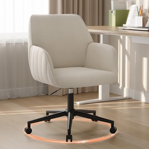 BERYTH Schreibtischstuhl Bürostuhl Homeoffice bis 136kg Drehstuhl Samt Schminkstuhl mit Armlehnen Rollen Ergonomisch Bequem Frauen Mädchen Vanity Chair Höhenverstellbar Schlafzimmer Heimbüro Beige