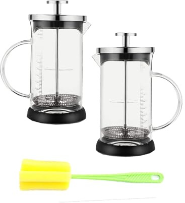 Generisch French Press, 350ml French Press Klein, Kaffee Presse mit Permanent Edelstahl Filter, Hitzebeständige Kaffeekanne und Teekanne aus Glas mit Skalierungslinien, Spülmaschinengeeignet (2PC)