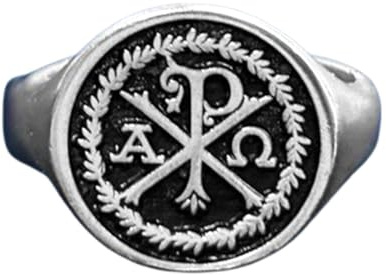 925 Sterling Silber Kreuz Alpha | Versilberter Ring | Runde Form 15x15mm Siegelringe | Bandgröße US 5-12,5 Avelaibal |LKDR_0736