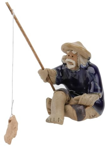 UPKOCH Kreative und Elegante Keramik Figur Angler Ornamente Leicht und Einfach zu Reinigen für Sandtisch Dekoration und Aquarium Deko