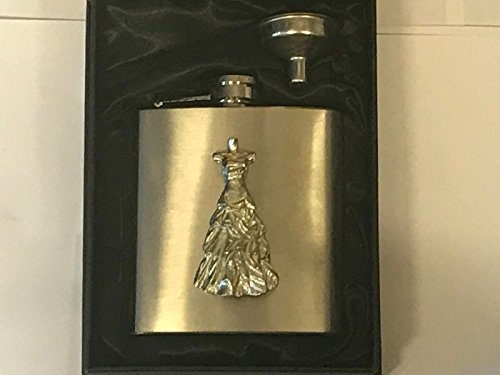 Wedding Dress Gown Prom TG144 6oz Captive Top Stainless Steel Hip Flask Boxed with Funnel Posted from Derbyshire UK by us