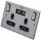 pro elec pl15150 2 Gang Socket with USB - Stainless Steel, 2.0 cm*2.0 cm*2.0 cm