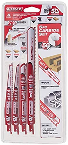 Freud Diablo DS005SC Carbide Reciprocating Saw Blade Set (5 Piece) (1 per pack), Multi, One Size