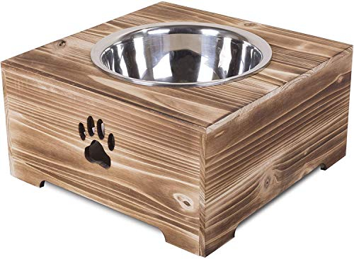 green leaves Dog Food Feeding Stand Station Stainless Raised Bowl Wooden Crate (Large Single Bowl)