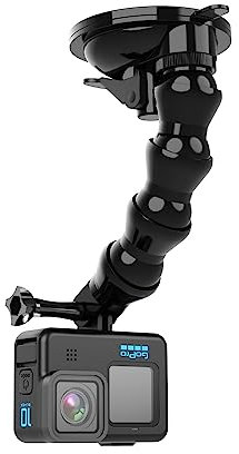 Flexible Schwanenhals-Verlängerung Saugnapf Autohalterung mit Handyhalterung für GoPro Hero 13/12/11/10, DJI Osmo Action 5 Pro/4/3 und weitere Action-Kameras, iPhone 16/15/14/13, Samsung und weitere