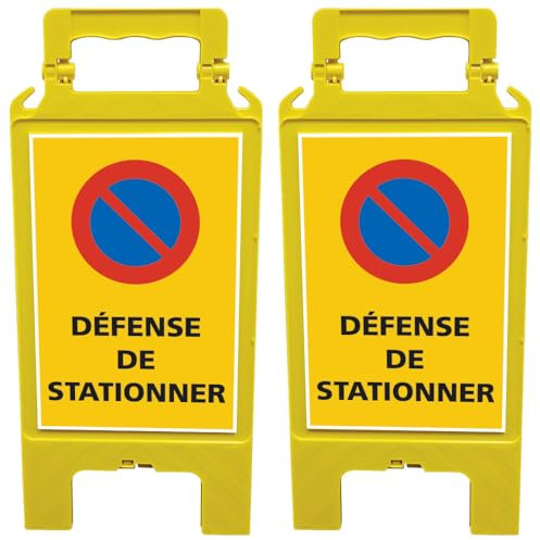 Lot de 2 Chevalets Défense de Stationner 30 x 60 cm. Chevalet de Signalisation Stationnement Interdit. Chevalet Pliable Jaune -