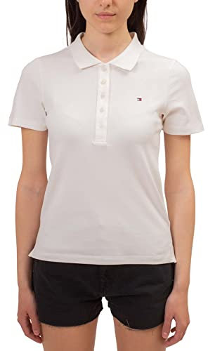 Tommy Hilfiger Women 1985 Slim Piqué Short-Sleeve Polo Shirt Slim Fit, White (Ecru), 3XL