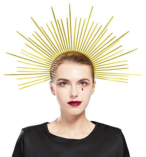 Fantherin Halo Krown Damen Mary Halo Stirnband Sonnengott Cosplay Kopfschmuck Halloween Kopf Karneval Kostüm Zubehör(9-Gold)