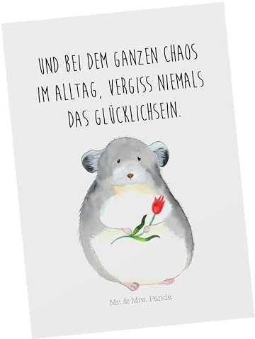 Mr. & Mrs. Panda Postkarte Chinchilla Blume - Geschenk, Ansichtskarten, Tiermotive, traurig sein, Einladung Geburtstag, Chinchillas, Tiere,