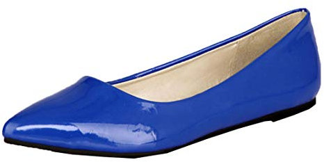 MISSUIT Damen Flache Pumps Lack Spitz Ballerinas Pointed Toe Schuhe Geschlossen(Blau,39)