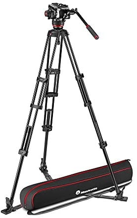 Manfrotto 504X Fluid Video Head with Twin Leg Tripod, Kit with Alu Tripod and Video Head, Ground Spreader, for DSLR, Digital Cameras, Camcorders, for Photo-Videographers, Carrying Bag,Holds up to 12kg