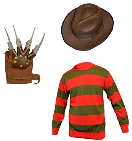RARA® Herren Halloween Nightmare On Elm Street Freddy Krueger Horror Kostüm Pullover mit Hut & Klauen Handschuhe Fasching Outfit (Herren: XX-Large)