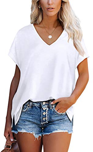 Aokosor T Shirts for Women V Neck Summer Tops Ladies Extended Shoulder Tshirt