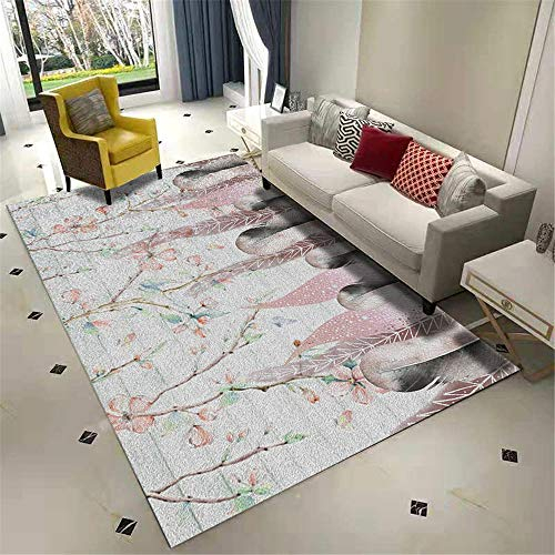 auslegware teppichboden Pink Wohnzimmer Teppich rosa Pflanze Federmuster Anti-Rutsch-Teppich langlebig Teppich terrasse 180X250CM Teppich Jungen jugendzimmer 5ft 10.9''X8ft 2.4''