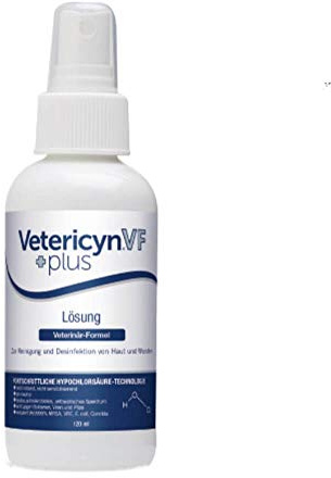 ecuphar Vetericyn VF +Plus Lösung | 120 ml | Reinigungs- und Desinfektionsmittel für alle Tiere | Zur Reinigung und Desinfektion von Wunden und stark beanspruchten Hautpartien
