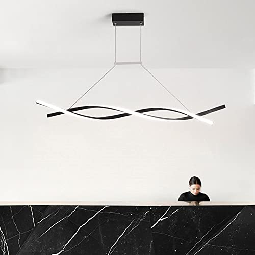 Esstisch Lampen LED Pendelleuchte, Modern Dimmbar Hängeleuchte Höhenverstellbar Esszimmer Küchenlampe mit Fernbedienung Decke Lampe Acryl-schirm Kronleuchter für Büro Bar Dekor Lampen(120cm, Schwarz)