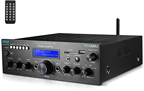 Pyle PDA6BU.6 - Wireless Bluetooth Power Amplifier System - 200W Dual Channel Sound Audio Stereo Receiver w/USB, SD, AUX, MIC w/Echo, Radio, LCD - For Home Theater Entertainment via RCA, Studio Use
