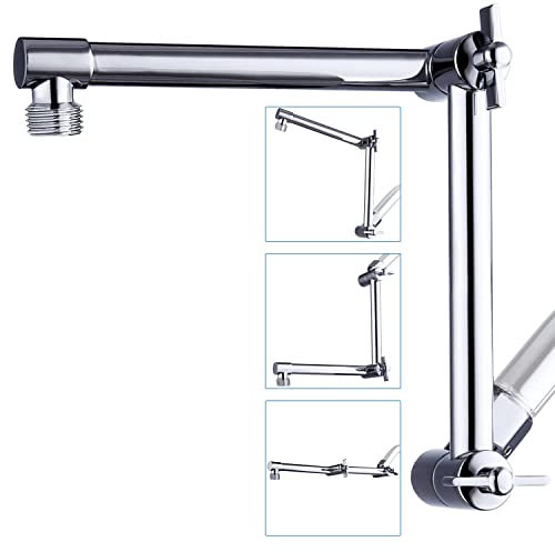 G-Promise Shower Head Extension Arm Solid Brass Adjustable Extender with Lock Joint, Standard 1/2, Rise or Lower Rainfall and Fixed Shower Head, 13 Height/Angle Adjustable Extension Arm Attachment