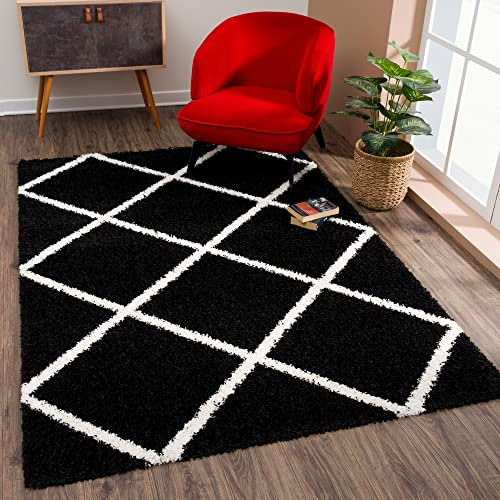 SANAT Madrid Shaggy Teppich - Hochflor Teppiche für Wohnzimmer, Schlafzimmer, Küche - Schwarz, Größe: 160X230 cm